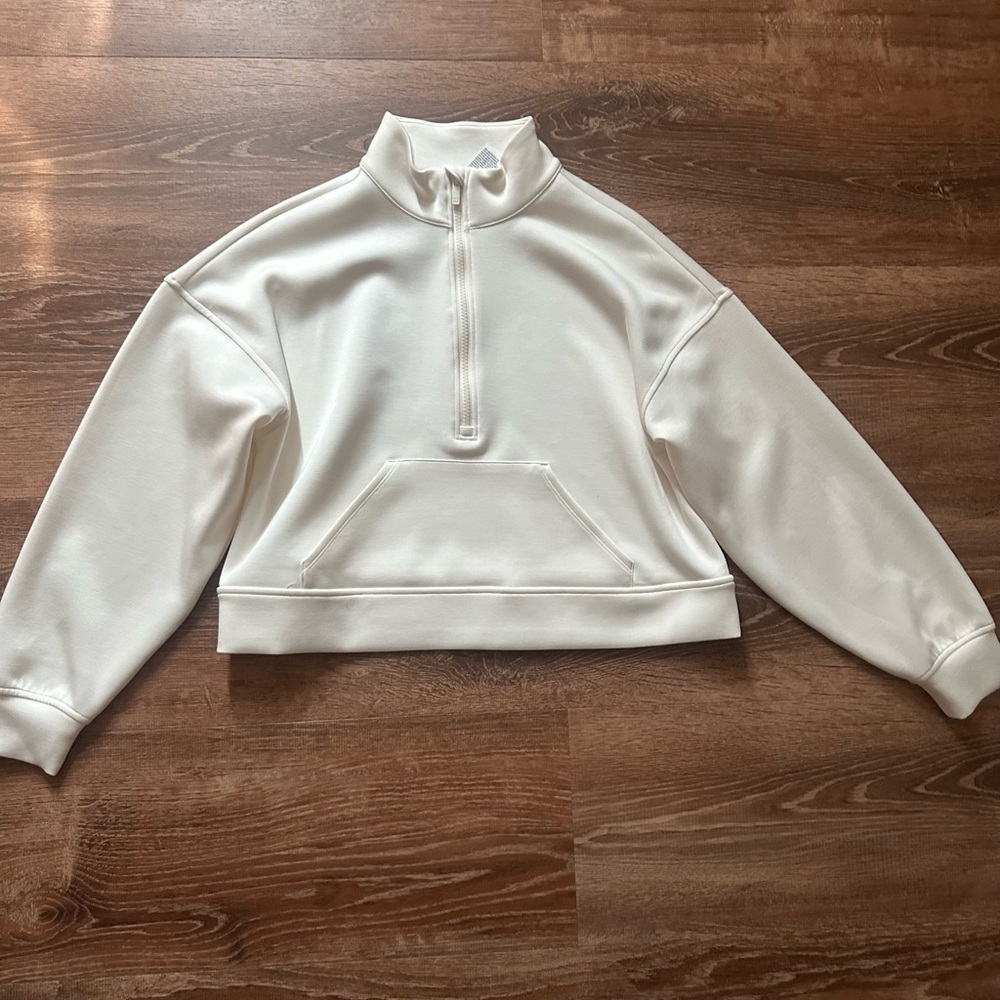 All in Motion Red and White Oversized Crop Hoodie